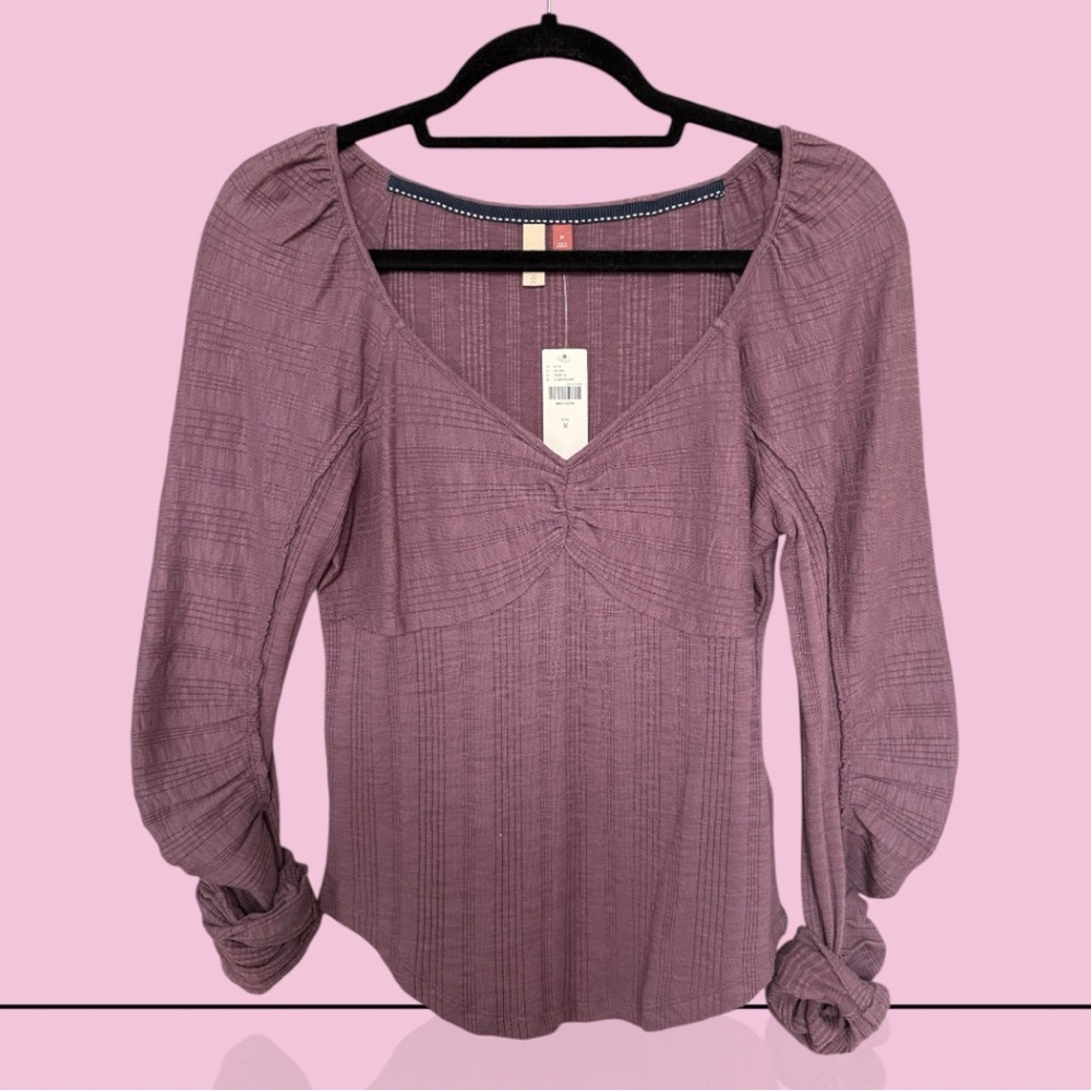 Anthropologie Pilcro Shirt Womens Ribbed Ruched Long Sleeve Top Size Medium NEW